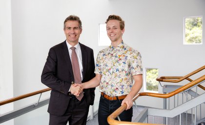 UQ President and Vice-Chancellor Professor Peter Høj with Rhodes Scholarship recipient Damian Maher.